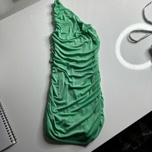 SHEIN Green‎ Ruched One-Shoulder Dress